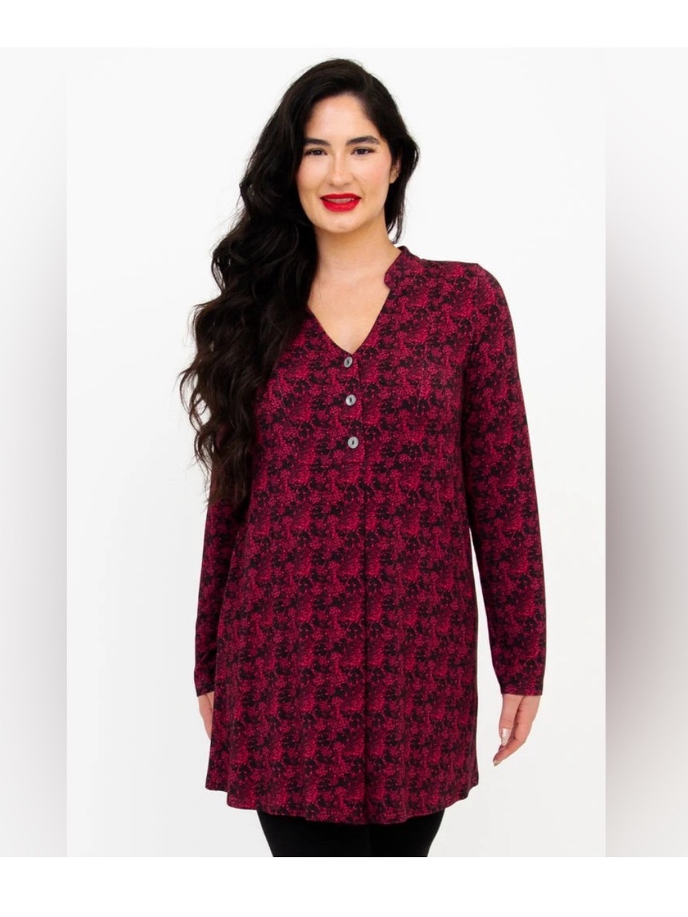 NWT Women’s Floral Button Up V-Neck Tunic Top Blue Sky Small Bamboo